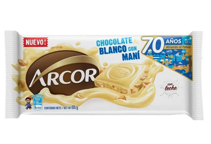 CHOCOLATE ARCOR BLANCO CON MANI 95 GR