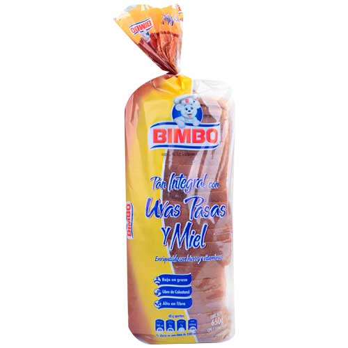 PAN BIMBO INTEG.UVAS/MIEL 650G